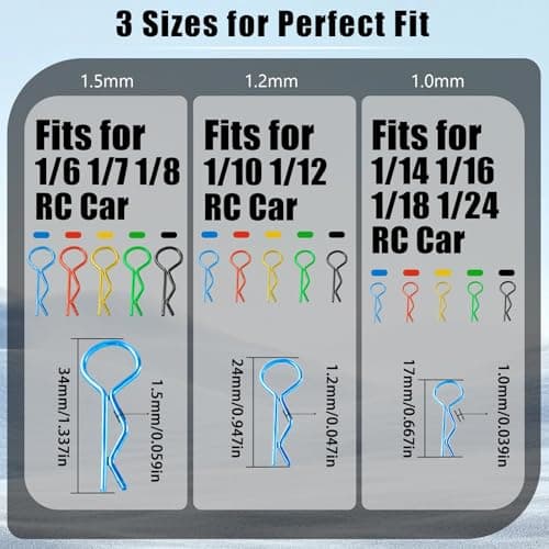 260pcs RC Body Clips Shell Clip R Pins Universal Stainless Steel Body Clips for 1/6 1/8 1/10 1/12 1/14 1/16 1/18 1/24 Traxxas Redcat HPI Tamiya HSP Exceed RC Car Parts Truck Buggy Shell Replacement - Thumbnail 2