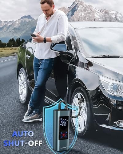 Tire Inflator Portable Air Compressor: Cordless Air Pump for Car Tires 150PSI - Tire Pump with Pressure Gauge for Car Bike Motorcycle Balls (Grey Blue) - Thumbnail 3