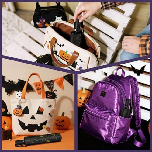 ECOBRELLA Collapsible Travel Umbrella Windproof - Auto Open Close Light Weight Backpack Umbrella Fun Gifts Gothic Decor Bats Umbrellas Adult Men - Thumbnail 5