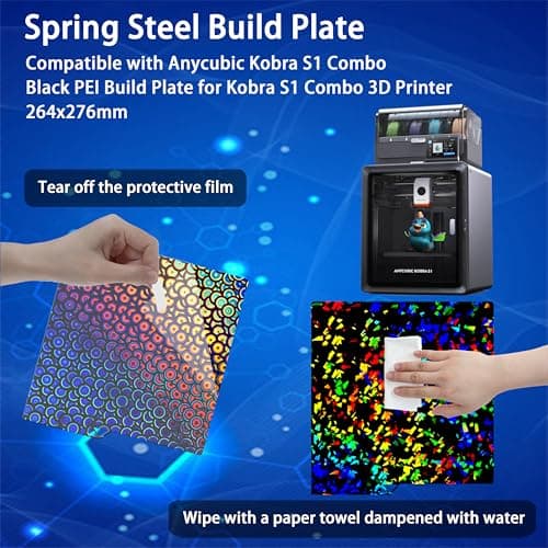 Tinytrees Build Plate for Kobra S1: Smooth Textured PEI PEO PET Build Plate Platform 264x276mm Compatible with Anycubic Kobra S1 Combo 3D Printer (PEY-Flake+PEK-Kaleidoscope, Kobra S1 Combo) - Thumbnail 4