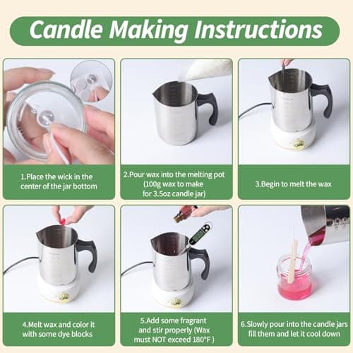 Aeraroma Candle Making Kit for Adults, Soy Candle Making Kit for Beginner - DIY Starter Candle Making Supplies with 900ml Candle Make Pouring Pot & Glass Jars, Perfect for Home Decorations - Thumbnail 3