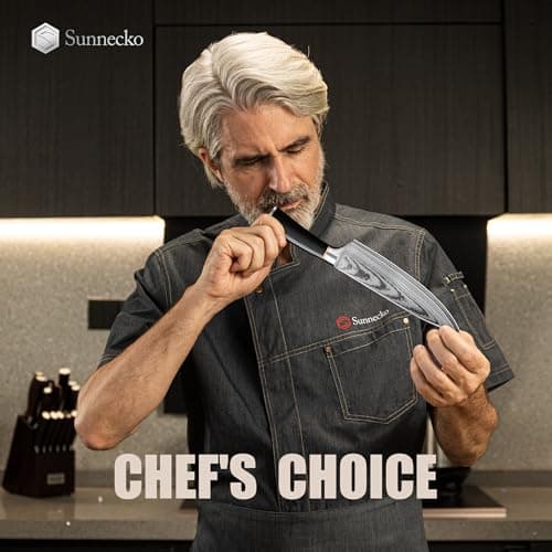 Sunnecko 8 Inch Chef Knife, Japanese Damascus VG10 Professional Kitchen Blade for Meat Vegetable Slicing, Ultra Sharp Cooking Tool with Manual Sharpener & Gift Box Packaging, Multi-purpose Chefs Knife - Thumbnail 6