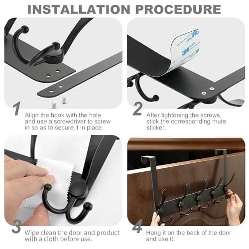 OIM OMIIOMIO Over The Door Hooks, Door Hanger for Hanging, Towel Racks for Bathroom with 15 Coat Hooks, Coat Rack Hat Rack Organizer, Towel Holder Bathroom Accessories - Black - Thumbnail 5