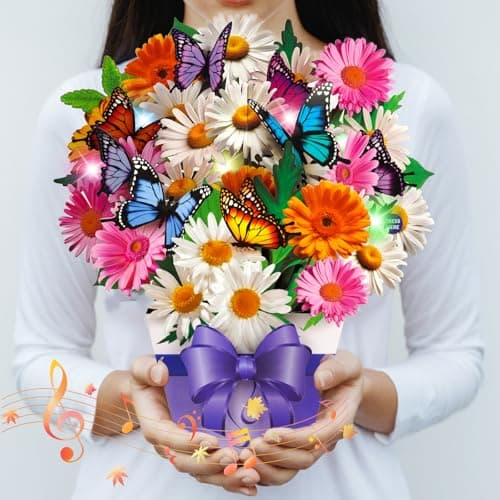 APOTODITO Butterfly Cards with Music and Light, Flower Bouquet Card, Mothers Day Cards, Mothers Day Gifts for Mom, Women, Wife, Sister (daisy and butterfly)