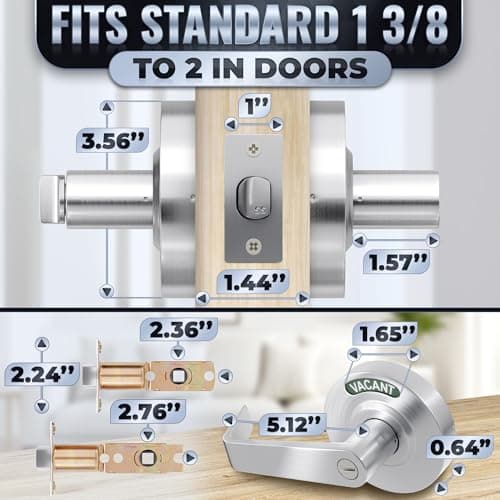 Commercial Door Handle With Lock – Vacant Occupied Bathroom Lock | 304 Stainless Steel, Visible From 50 Ft, Quick Install, L/R, for 1 3/8”–2” Doors | for Public Bathroom & Industrial Buildings - Thumbnail 3