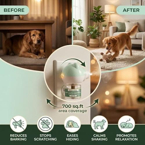 Dog Pheromone Diffuser Kit, Pet Diffuser for Stress Support, Reduces Stress and Promotes Relaxed Behavior, 2 Plug-in + 4 Packs Refill, 120 Day Supply (Non-Toxic, Safe & Inedible), Diffuser with Light - Thumbnail 3