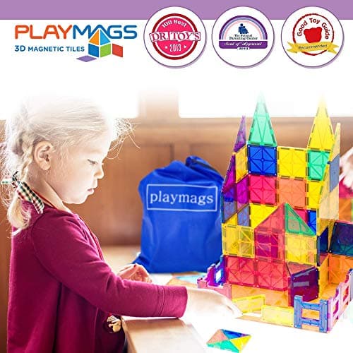 Playmags 150-Piece Magnetic Tiles Building Set – 3D Magnet Building Blocks Creative Imagination, Inspirational, Educational STEM Toys for Kids with 1 Car - Thumbnail 6