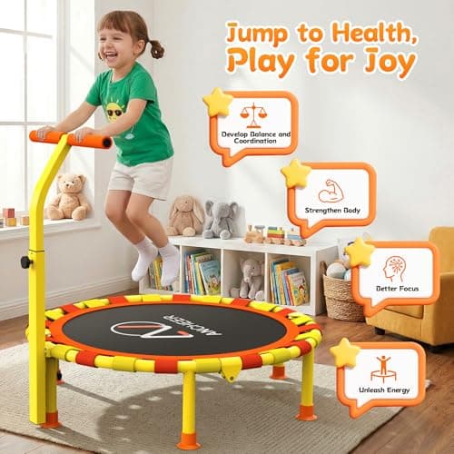 ANCHEER 38'' Toddler Trampoline,150lbs Capacity Mini Trampoline for Kids Ages 1-6, Adjustable Handle, Foldable & Easy to Assemble, Baby Trampoline Indoor/Outdoor, Gift for Boy and Girl - Thumbnail 4