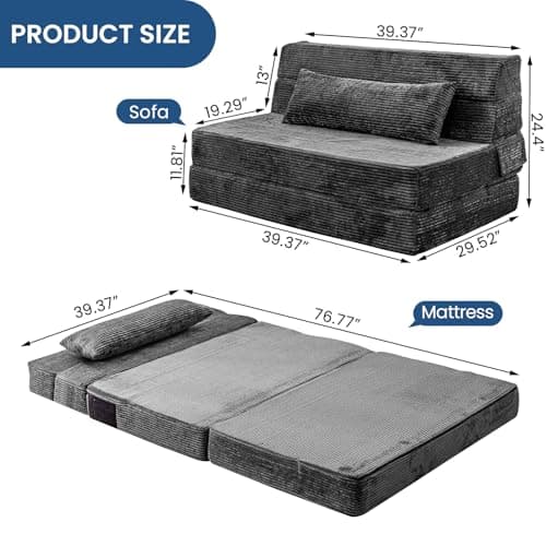 Cvortll Folding Sofa Bed, Convertible Sleeper Chair with Pillow, High Density Memory Foam Fold Out Couch, Foldable Mattress Futon Sofa for Living Room/Dorm/Guest Use/Apartment/Home Office - Thumbnail 2