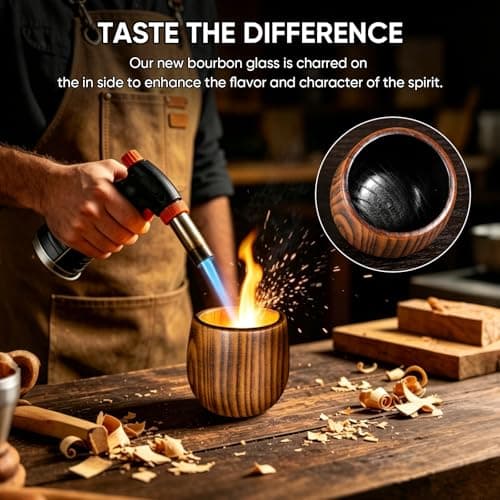 Upgraded Charred Wooden Bourbon Glasses, 2 Pack 10oz Wooden Whiskey Glasses, Unique Inner & Outer Charred Craftsmanship, Equipped with Stainless Ice Balls & Tongs, Premium Gift for Whiskey Lovers - Thumbnail 4