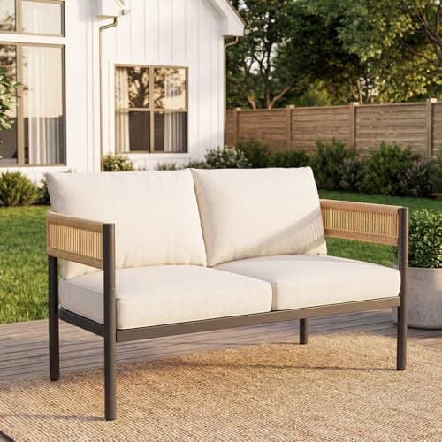 Gand Patio Outdoor Loveseat,Wicker Conversation Set with Thick Cushion for Porch, Garden, Yard, Natural - Thumbnail 5