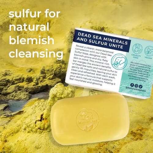 Natural Elephant Dead Sea Sulfur Soap 4.4 oz with Dead Sea Salt, Aloe Vera, Sulphur Face and Body Bar for All Skin Types (5 Pack (22 oz Total)) - Thumbnail 6