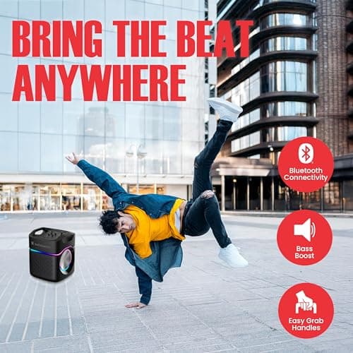 AudioSource 2.1 Channel Party Speaker with Built-in Subwoofer, 160W, RGB Light Modes, Portable Outdoor Karaoke Speaker, Bluetooth 5.3, Dual Mic Inputs, Ultra Bass Boost, Matte Black, AP40 - Thumbnail 4