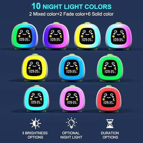 ANALOI Alarm Clock for Kids, Kids Alarm Clock Ok to Wake Cute Night Light for Bedroom, Toddlers Sleep Training Clock Stay in Bed, Dinosaur Birthday Gift for Kids Boys Girls - Thumbnail 4