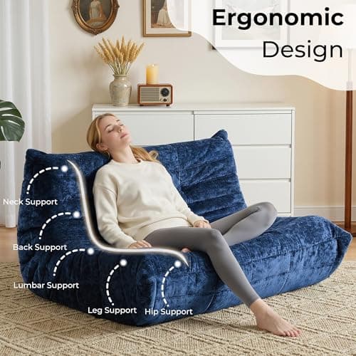 HABUTWAY Bean Bag Chair, Giant Bean Bag Chairs for Adults, Loveseat Fireside Chair, 2 Seater Lazy Bean Bag Sofa Memory Foam Couch for Living Room, Bedroom, Office (Navy Blue) - Thumbnail 4