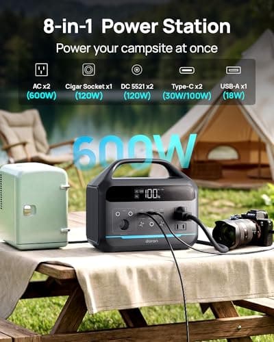DARAN Portable Power Station 600W(1200W Surge) - 288Wh(90,000mAh) Solar Generator LiFePO4 Battery with AC DC Outlets, 8.3LB Portable Charging Station for Camping, RV, Home, Emergency (Solar Optional) - Thumbnail 2