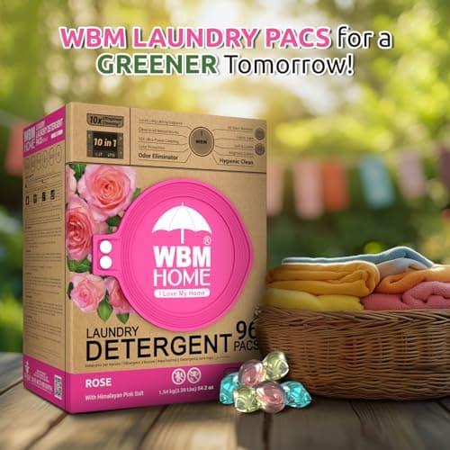 WBM Home 10-in-1 Laundry Pods, Total 96 Count, Ultra Concentrate with Powerful Stain Lifter Technology, Fabric Softener With Rose Extracts, Detergent Pods - Thumbnail 5