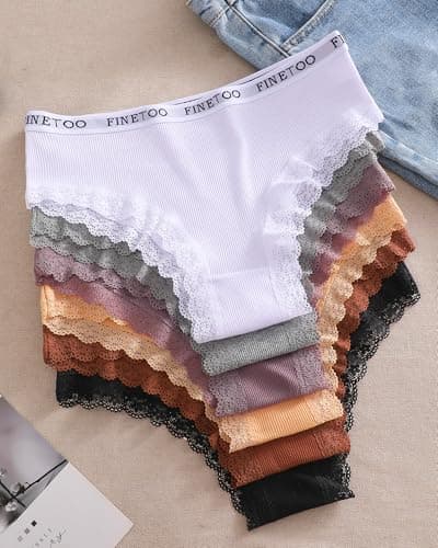 FINETOO Cotton underwear for women Cheeky Bikini Panties Low Rise Soft Lace Hipster Sexy Panty for Dailywear 6 Pack - Thumbnail 2