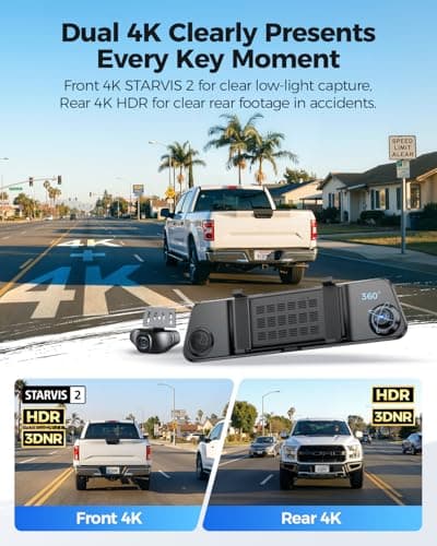 AZDOME 4K+4K Mirror Dash Cam Front and Rear with AR effects, ADAS Rear View Mirror Camera, STARVIS 2 12" Rearview Mirror Dashcam with Dual HDR, 5.8GHz WiFi, Voice Control, GPS, 128GB Card (PG17 Ultra) (Black) - Thumbnail 5
