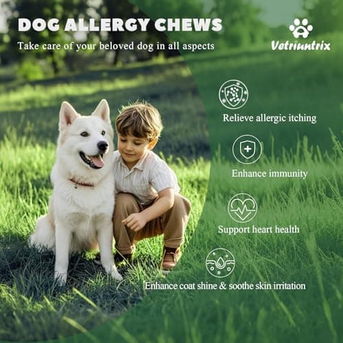 Vetriuntrix Dog Allergy Chews 200ct, Dog Allergy Relief Chews Coat Supplement for Itchy Skin Paw Licking, Probiotics for Large Dogs with Colostrum Omega-3 Turmeric Immune Supplement - Thumbnail 2