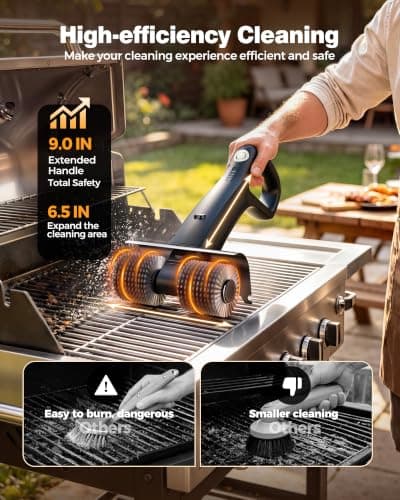 Electric Grill Brush Rechargeable, Dual Brush Heads Design Cordless Electric BBQ Grill Cleaner with Replaceable Head, No Bristles Grill Brush Outdoor Grill for Burnt-On Grease & Grill Grates - Thumbnail 2