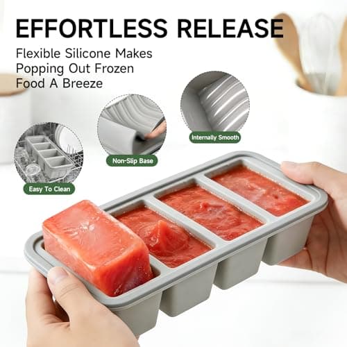 Tvmania 2-Pack Silicone Freezer Tray with Lid - 1 Cup / 4 Compartment Soup Freezer Container for Broth, Sauce & Meal Prep - Large Ice Cube Tray for Whiskey - Stackable, Easy Release, Oven Safe - Thumbnail 6