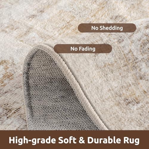 AMOAMI-Area Rug 5X7 Rugs for Living Room-Vintage Soft Beige Rugs for Bedroom-Non Slip Carpet-Machine Washable Rug for Dining Room Living Room Bedroom Office Under Table-Beige - Thumbnail 4