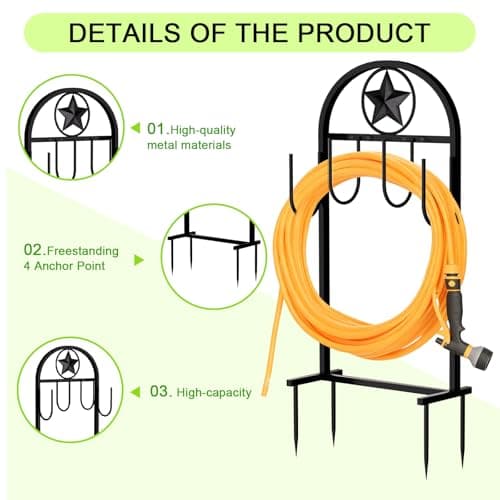 SHOMEXTOL Garden Hose Holder - Upgraded Sturdy Hose Pentagram Holder, Freestanding Heavy-Duty Hose Reel, Sturdy Water Hose Holder and Hose Storage for Outside, Lawns and Yards,Black - Thumbnail 3