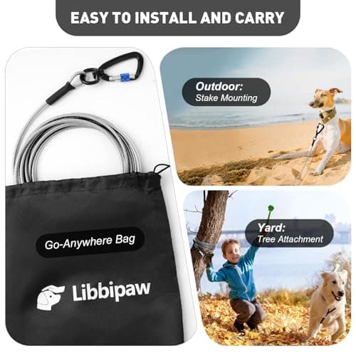 Libbipaw Dog Tie Out Cable 25FT Heavy Duty Chew Proof, Tangle-Free Runner with 360° Swivels & Locking Clip for Large Dogs Up to 250LBS - Rust Proof Leash for Yard, Camping, Outside (Silver 25FT) - Thumbnail 5