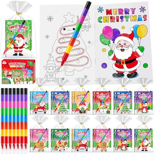 ZMLM Coloring Books for Kids with Crayons, Party Favors for Kids 4-8, Goodie Bags Stuffers for Toddlers, Classroom Prizes Birthday Return Gifts (Christmas, 24)
