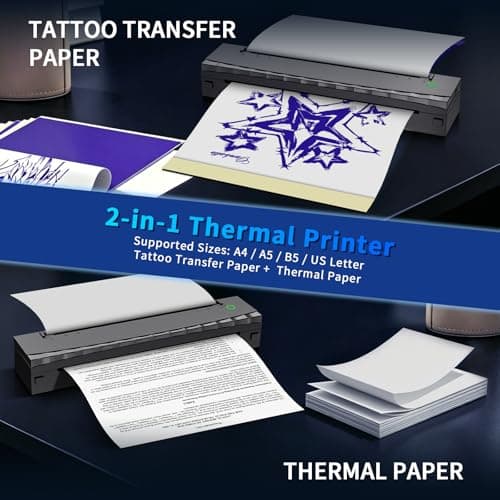 NDYIN Tattoo Stencil Printer, Bluetooth Thermal Tattoo Printer Machine, D80 Portable Stencil Printers for Tattooing with 10pcs Transfer Paper, Compatible with iOS, Android and PC(Black) - Thumbnail 5