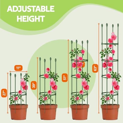 Jesosia 2 Pack Tomato Cages for Garden - Heavy Duty Tomato Trellis for Climbing Plants Vines Outdoor & Indoor - 63 Inch Adjustable Tall Tomato Cage Plant Support Stakes for Pots Raised Garden Bed - Thumbnail 3