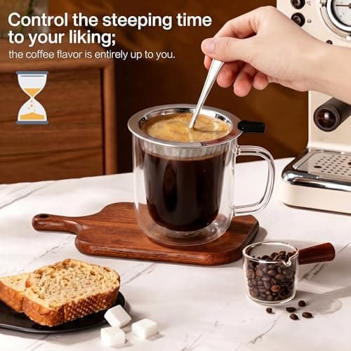 NANSPATH Single Serve Immersion Coffee Maker, Borosilicate Glass Pour Over Coffee Cup with Reusable Stainless Steel Filter, Pour Over Coffee Makers, for Home Office Travel (320, Milliliters) - Thumbnail 3