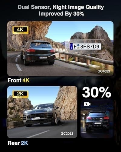 Dash Cam Front and Rear, 4K+2K Recording Dash Camera for Cars, Night Vision with WDR, 170° Wide Angle, 5.8G/2.4G Dual Wi-Fi, 64GB Card, Built-in GPS, G-Sensor Emergency Lock, 24H Parking Monitor - Thumbnail 3