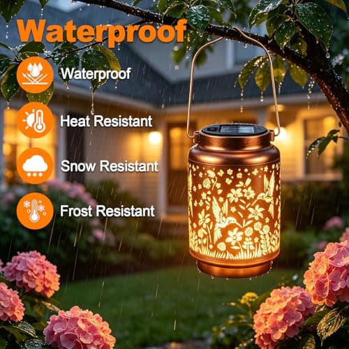 Hummingbird Solar Lanterns Outdoor Waterproof Hanging Metal Solar Garden Lights Decor Gifts for Women Mom Grandma Solar Lights for Yard, Patio, Backyard, Porch, 1 Pack - Thumbnail 3