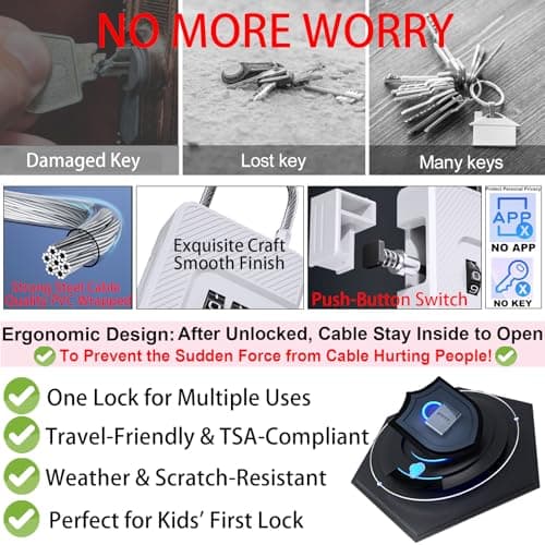 Bstsilver 2-Pack Combination Padlock, Indoor Gym Locker Lock w/ 3-Digit Code for Luggage Backpack Cabinet Toolbox Gate Hasp, Cable Latch for Travel Renter Office, Back to School Essential, Lightduty - Thumbnail 6