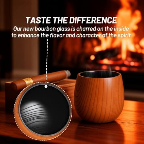 Wooden Whiskey Glass Gifts For Men - Charred Wood Bourbon Whiskey Glasses,Charred Old Fashioned Glass, Bourbon Gift for Dad or Boyfriend on Father's Day, Birthday, Christmas, Thanksgiving (2 Pack) - Thumbnail 4