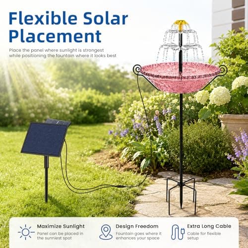 Bird Bath for Outside with Solar Fountain, Plastic Bowl on Metal Stake and Ground Stand, Freestanding Garden Accent for Yard and Patio (Pink(L)) - Thumbnail 6