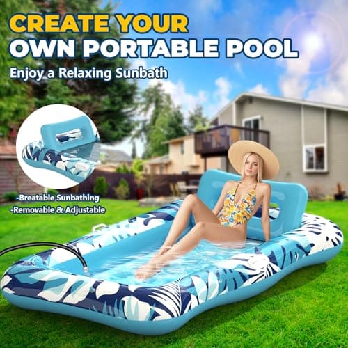 Nenrsl Pool Floats Adult,76"x48" XL Inflatable Tanning Pool Lounger Float with Pillow,4 in 1 Suntan Tub Sunbathing Raft Floatie Water-Filled Mattress Kids Pool Ball Pit,Perfect for River Party & Relax - Thumbnail 2