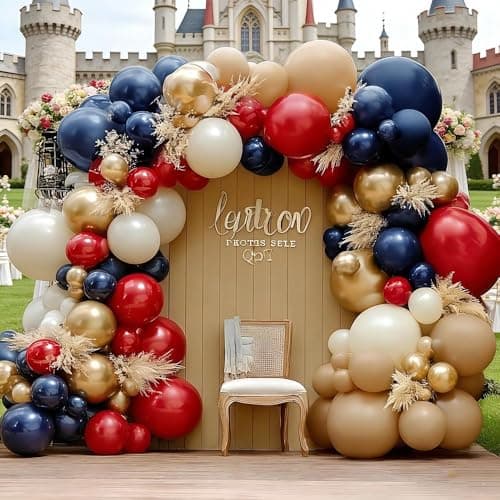Red Blue Balloon Garland, Double Stuffed Navy Blue Red White Sand Pearl Balloon Arch Kit Nude Gold Balloons for Baby Shower Birthday Wedding Graduation Independence Day Party Decorations - Image 1