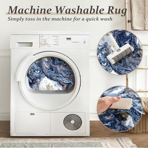 GEMBED Washable Area Rug 4x6 - Artistic Style Modern Rug for Living Room Bedroom Dining Room, Soft Low Pile Machine Washable Carpet, Non Slip Non Shedding Area Rug - Dark Blue/Gold, 4'x6' - Thumbnail 5