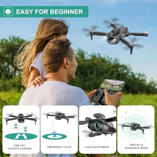 4K Drones with Camera for Kids, Drones for Adults withEmergency Stop, Headless Mode, 360° Flips, CarryingCase & 2 Batteries,Wireless RC Toys for Boys Girls(Charcoal black) - Thumbnail 3