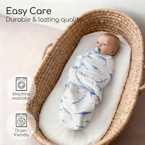 CIVARUA KIDS Baby Swaddles for Newborn Organic Cotton,Soft & Snug Newborn Velcro Swaddle 0-3 Months Sleep Sack Helps Calm Startle Reflex, 2-Pack Wrap Nursery Swaddling Blankets Whale - Thumbnail 3