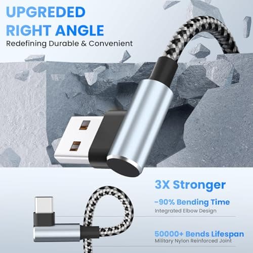 MPATIBY USB to USB C Right Angle Cable, 90 Degree USB Type C Braided Charging Cord 2pack 5FT,USB A to USB C Multi Charging Cable with Type-C, Micro USB, IP Port for iPhone15/14/Android Phones Tablet - Thumbnail 2