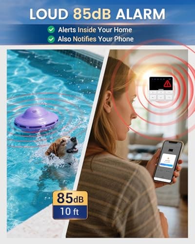 Smart Pool Alarm with App for Inground & Above Ground Pools, Adjustable Sensitivity Water Detection Alarm up to 20x40ft, 85dB+ Safety Alerts for Kids, Pets & Accidental Entry(Purple) - Thumbnail 5
