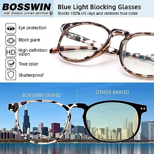 BOSSWIN Blue Light Blocking Glasses for Women/Men - 4-Pack Computer Reading/Gaming/TV/Phone Glasses, Anti-Glare - Thumbnail 5