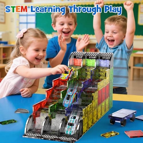 WMXDU 2-in-1 Dynamic Magnetic Downhill & Race Track Set - 40PCS Expandable Magnetic Tiles with Car for Creative STEM Play The Ultimate Travel Toy & Gift for Kids Ages 3-8 - Thumbnail 4