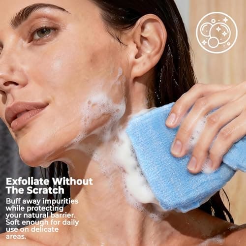 Back Scrubber for Shower and Dead Skin Removal, Exfoliating Body Scrubber for Smooth Skin Japan Washcloth for Shower & Bath, Versatile Body Scrub Towel, Ideal for Skincare, Deep Exfoliation Blue - Thumbnail 6