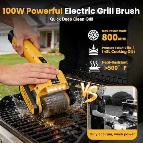 5000mAh 350 Mins Runtime Electric Rotary Grill Brush G2, 800RPM Powerful Outdoor Automatic Grill Cleaning Brush, 304 Stainless Steel No Bristle Shedding Cordless BBQ Cleaner - Thumbnail 2