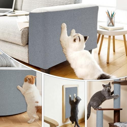 Cat Scratch Mat for Couch, Wall & Cat Tree - 78.7" Trimmable Self-Adhesive Cat Scratcher, Cat Scratch Furniture Protector, Felt Alternative to Sisal, DIY Cat Tower Replacement, 2 Pack(Light Grey) - Thumbnail 4